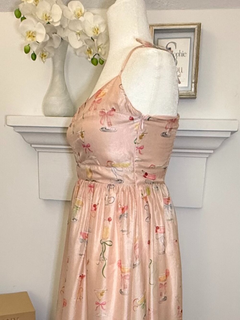 En Saison NWT Pink Cocktail Print Satin Midi Dress S - Picture 6 of 13